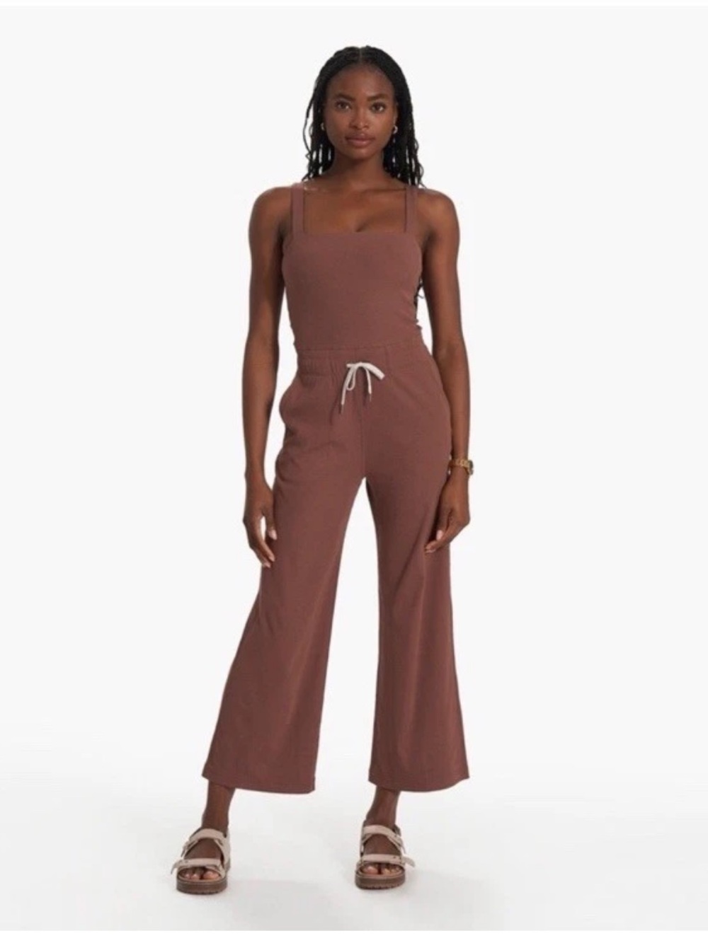 Vuori Pose Mudra Jumpsuit Wide Leg Ribbed Hazelnut Brown Size M (runs small)